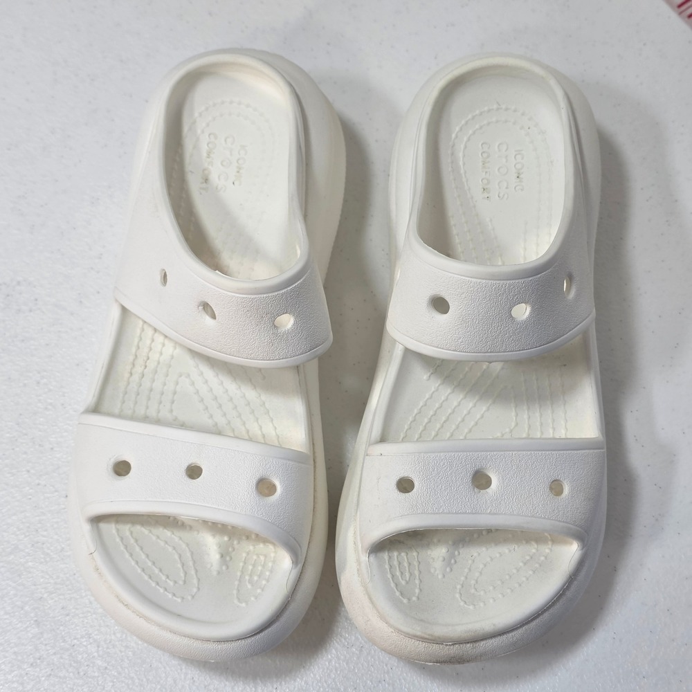 Crocs Brooklyn Low Wedge Sandals Womens 7 White Platform Two Strap 206761